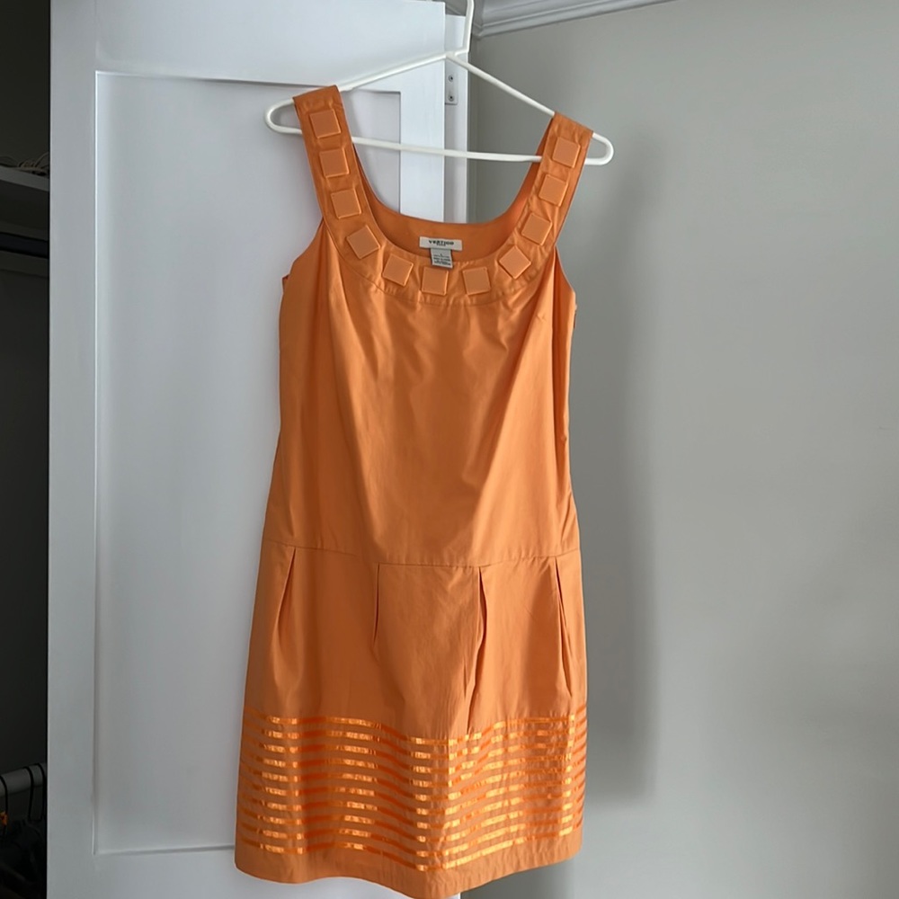 Orange Satin Trimed Sleeveless Dress Woman's S RN 86297